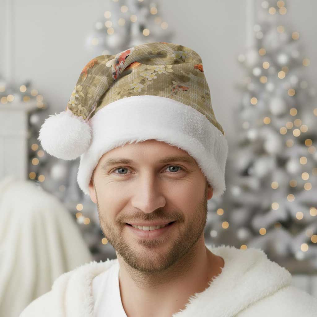 Beige Palaka Hawaiian And Japanese Christmas Santa Hat Sakura Lei With Koi Fish - Polynesian Pride