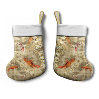 Beige Palaka Hawaiian And Japanese Christmas Stocking Sakura Lei With Koi Fish - Polynesian Pride