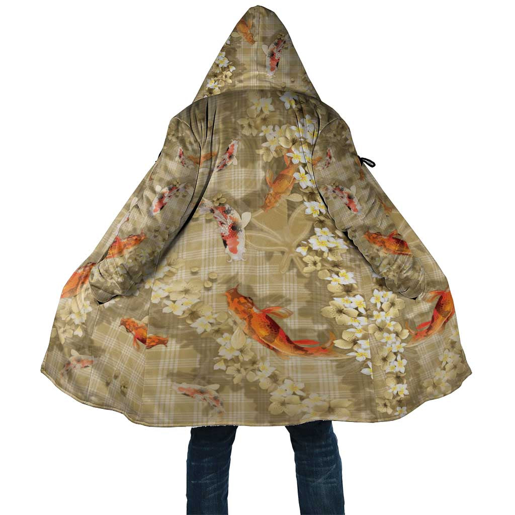 Beige Palaka Hawaiian And Japanese Cloak Sakura Lei With Koi Fish - Polynesian Pride