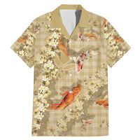 Beige Palaka Hawaiian And Japanese Family Matching Mermaid Dress and Hawaiian Shirt Sakura Lei With Koi Fish - Polynesian Pride