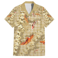 Beige Palaka Hawaiian And Japanese Family Matching Puletasi and Hawaiian Shirt Sakura Lei With Koi Fish - Polynesian Pride