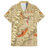 Beige Palaka Hawaiian And Japanese Hawaiian Shirt Sakura Lei With Koi Fish - Polynesian Pride