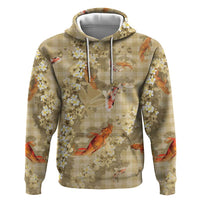 Beige Palaka Hawaiian And Japanese Hoodie Sakura Lei With Koi Fish - Polynesian Pride