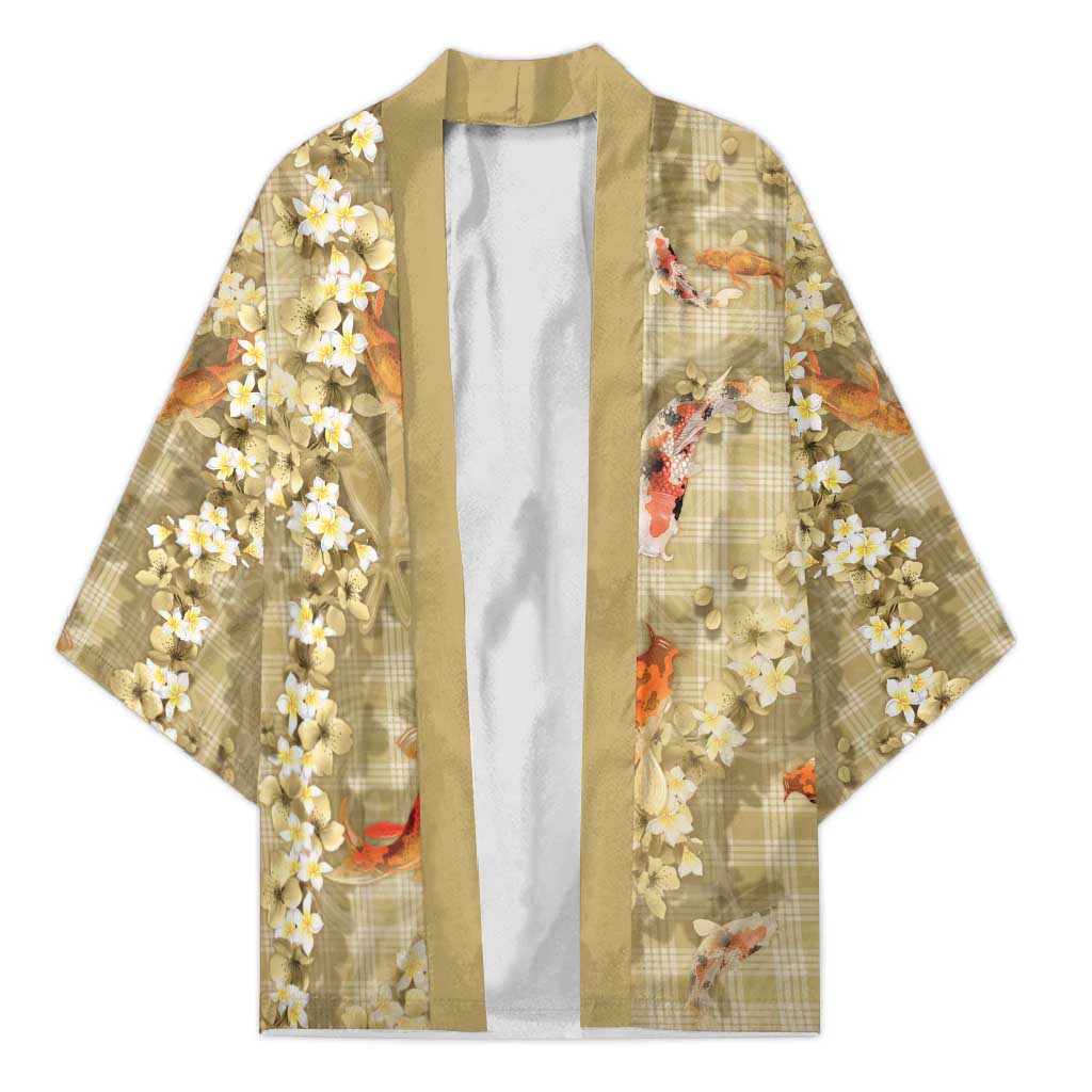 Beige Palaka Hawaiian And Japanese Kimono Sakura Lei With Koi Fish - Polynesian Pride