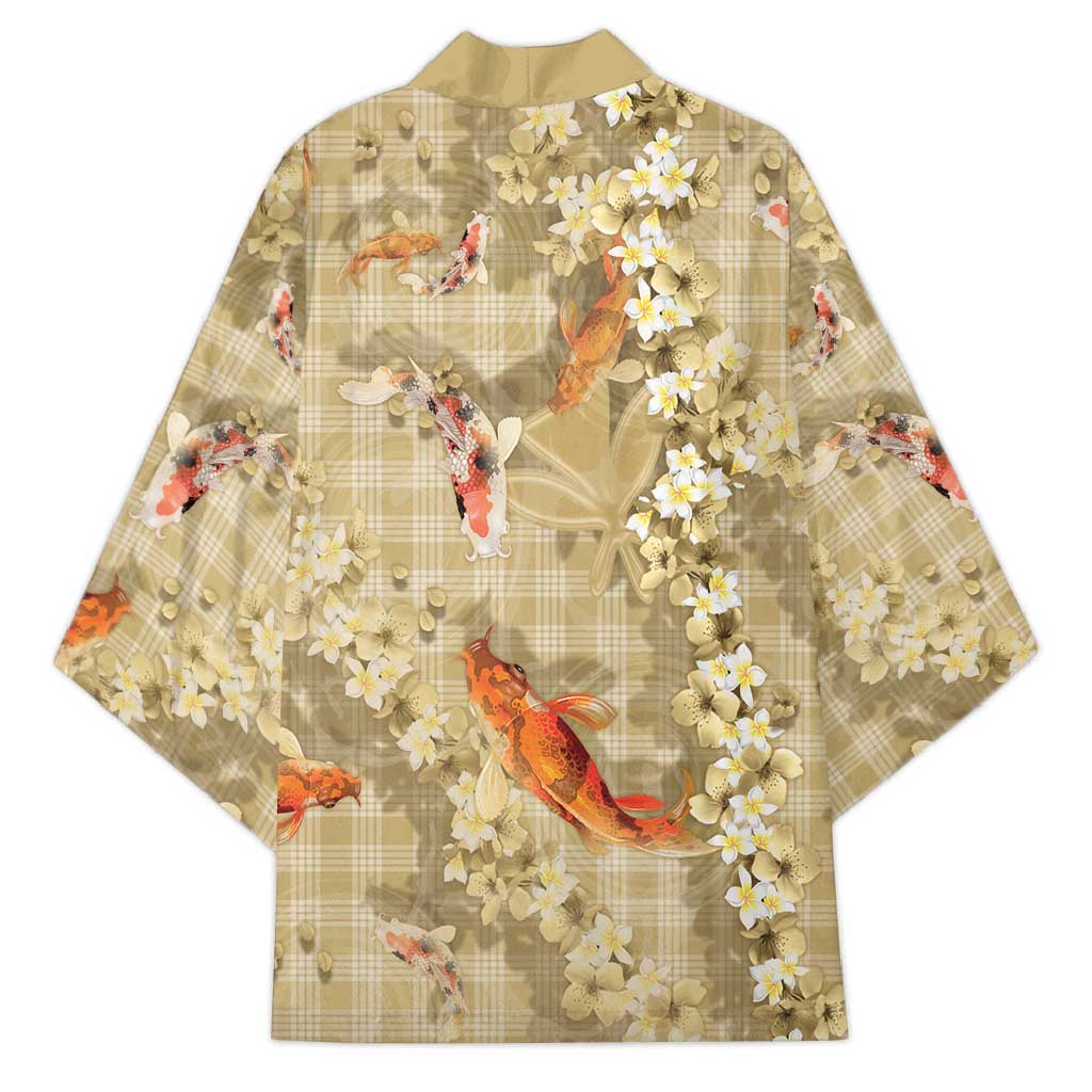 Beige Palaka Hawaiian And Japanese Kimono Sakura Lei With Koi Fish - Polynesian Pride