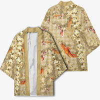 Beige Palaka Hawaiian And Japanese Kimono Sakura Lei With Koi Fish - Polynesian Pride