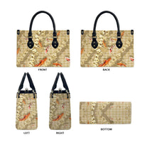 Beige Palaka Hawaiian And Japanese Leather Bag Sakura Lei With Koi Fish - Polynesian Pride