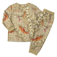 Beige Palaka Hawaiian And Japanese Christmas Pajama Set Sakura Lei With Koi Fish - Polynesian Pride