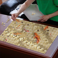 Beige Palaka Hawaiian And Japanese Puzzle Sakura Lei With Koi Fish - Polynesian Pride