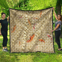 Beige Palaka Hawaiian And Japanese Quilt Sakura Lei With Koi Fish - Polynesian Pride