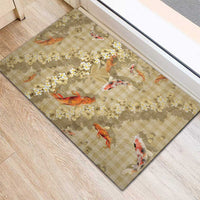 Beige Palaka Hawaiian And Japanese Rubber Doormat Sakura Lei With Koi Fish - Polynesian Pride