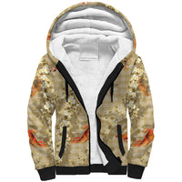 Beige Palaka Hawaiian And Japanese Sherpa Hoodie Sakura Lei With Koi Fish - Polynesian Pride