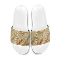 Beige Palaka Hawaiian And Japanese Slide Sandals Sakura Lei With Koi Fish DT05 Beige - Polynesian Pride