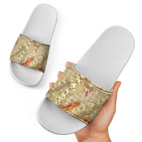 Beige Palaka Hawaiian And Japanese Slide Sandals Sakura Lei With Koi Fish DT05 - Polynesian Pride