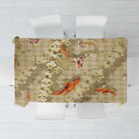 Beige Palaka Hawaiian And Japanese Tablecloth Sakura Lei With Koi Fish - Polynesian Pride