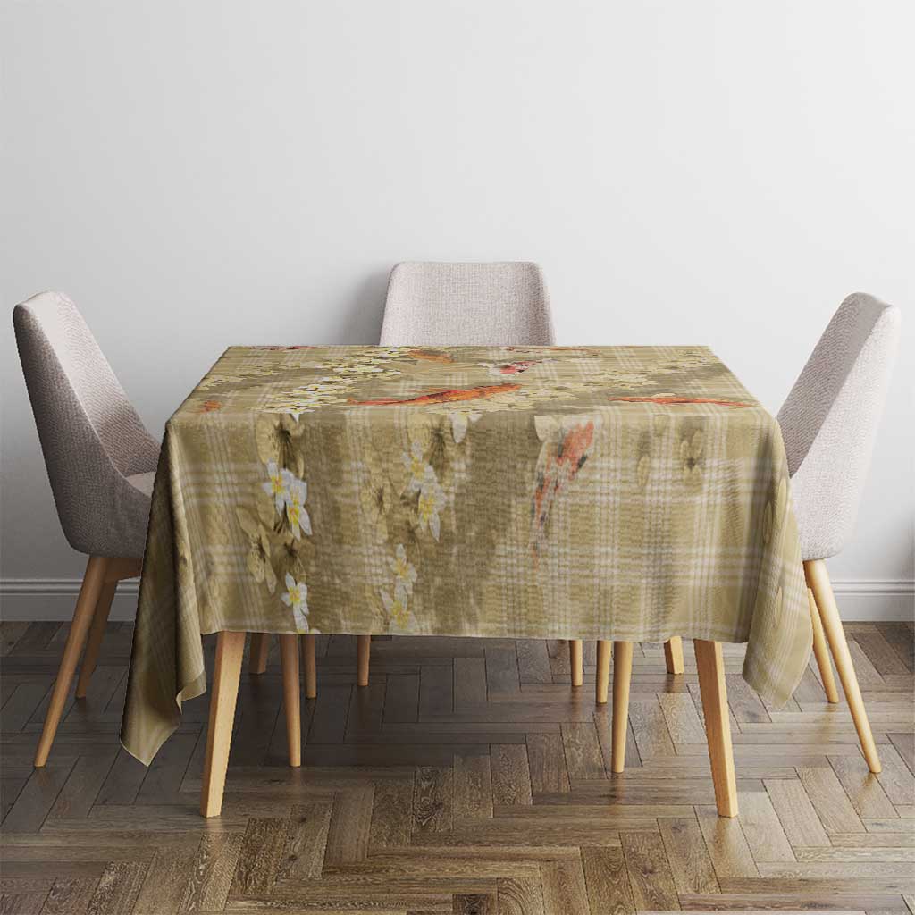 Beige Palaka Hawaiian And Japanese Tablecloth Sakura Lei With Koi Fish - Polynesian Pride