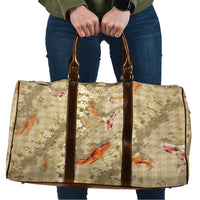 Beige Palaka Hawaiian And Japanese Travel Bag Sakura Lei With Koi Fish - Polynesian Pride