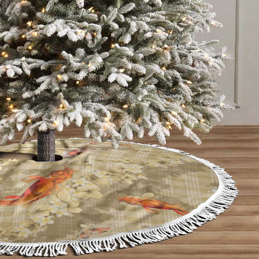 Beige Palaka Hawaiian And Japanese Tree Skirt Sakura Lei With Koi Fish - Polynesian Pride