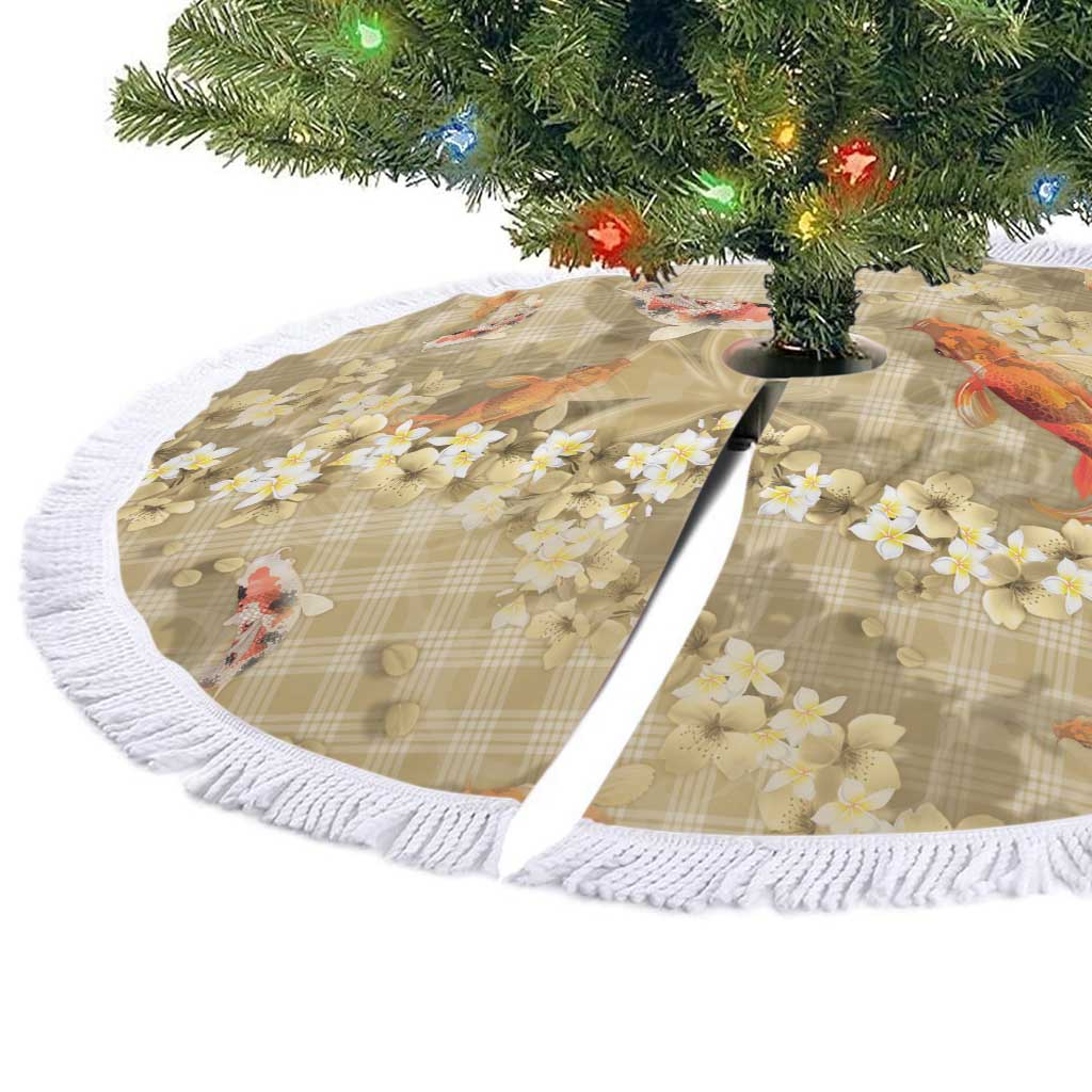 Beige Palaka Hawaiian And Japanese Tree Skirt Sakura Lei With Koi Fish - Polynesian Pride