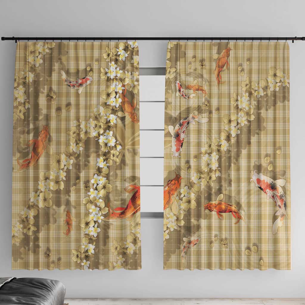 Beige Palaka Hawaiian And Japanese Window Curtain Sakura Lei With Koi Fish - Polynesian Pride