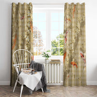 Beige Palaka Hawaiian And Japanese Window Curtain Sakura Lei With Koi Fish - Polynesian Pride
