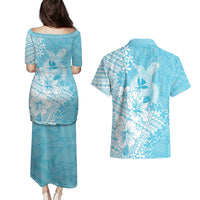 Hawaii Kanaka Maoli Couples Matching Puletasi and Hawaiian Shirt Polynesian Turtle Tattoo