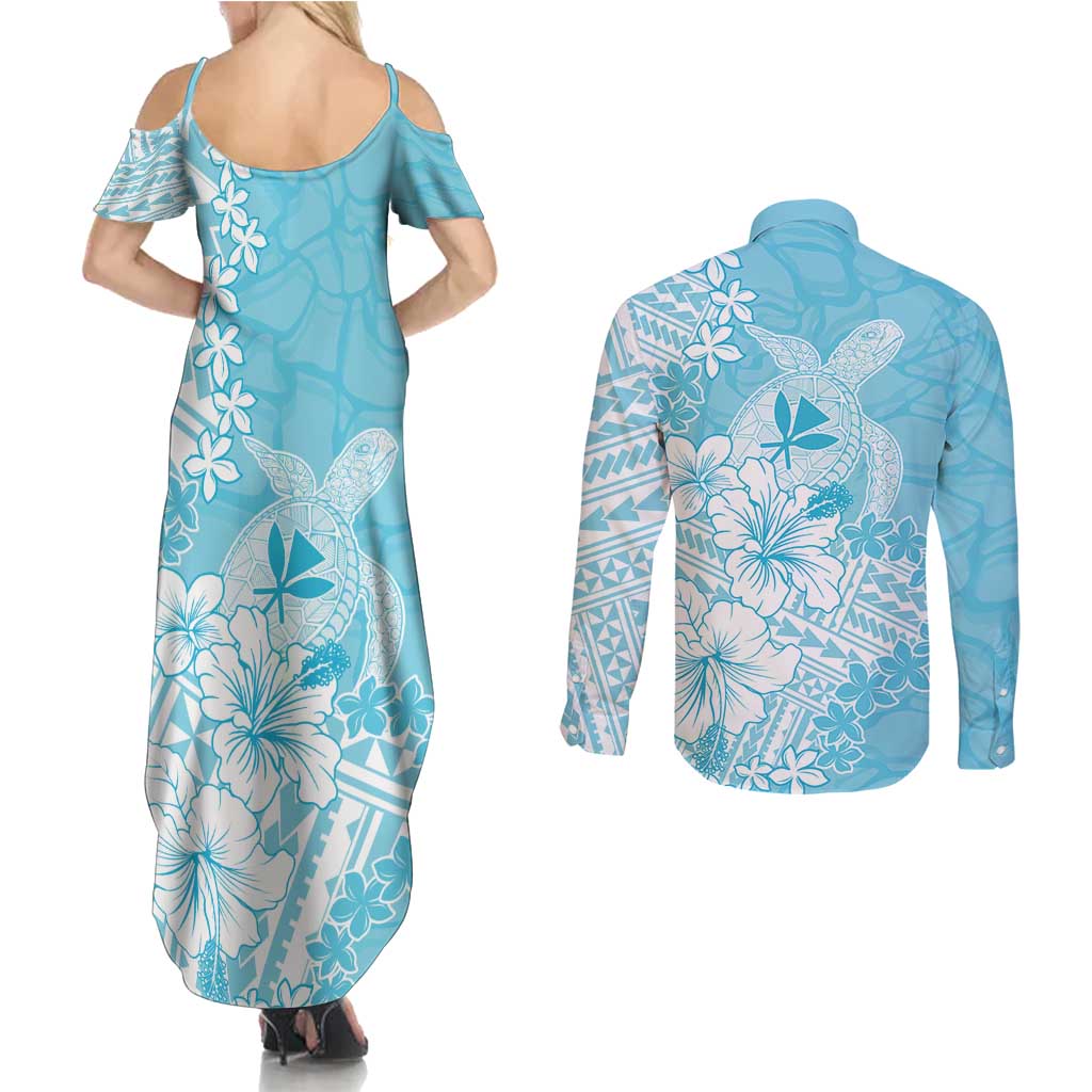 Hawaii Kanaka Maoli Couples Matching Summer Maxi Dress and Long Sleeve Button Shirt Polynesian Turtle Tattoo