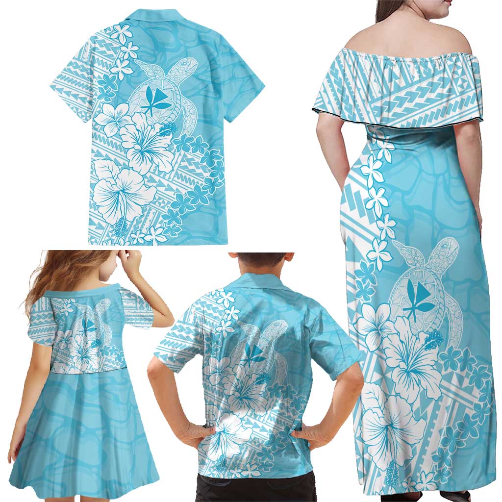 Hawaii Kanaka Maoli Family Matching Off Shoulder Maxi Dress and Hawaiian Shirt Polynesian Turtle Tattoo