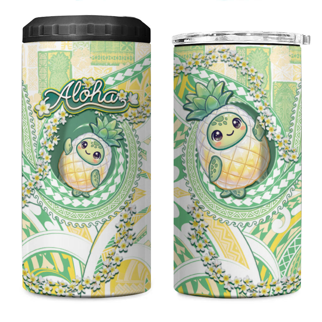 Hawaii Pineapple 4 in 1 Can Cooler Tumbler Cute Cosplay Turtle Plumeria Spiral