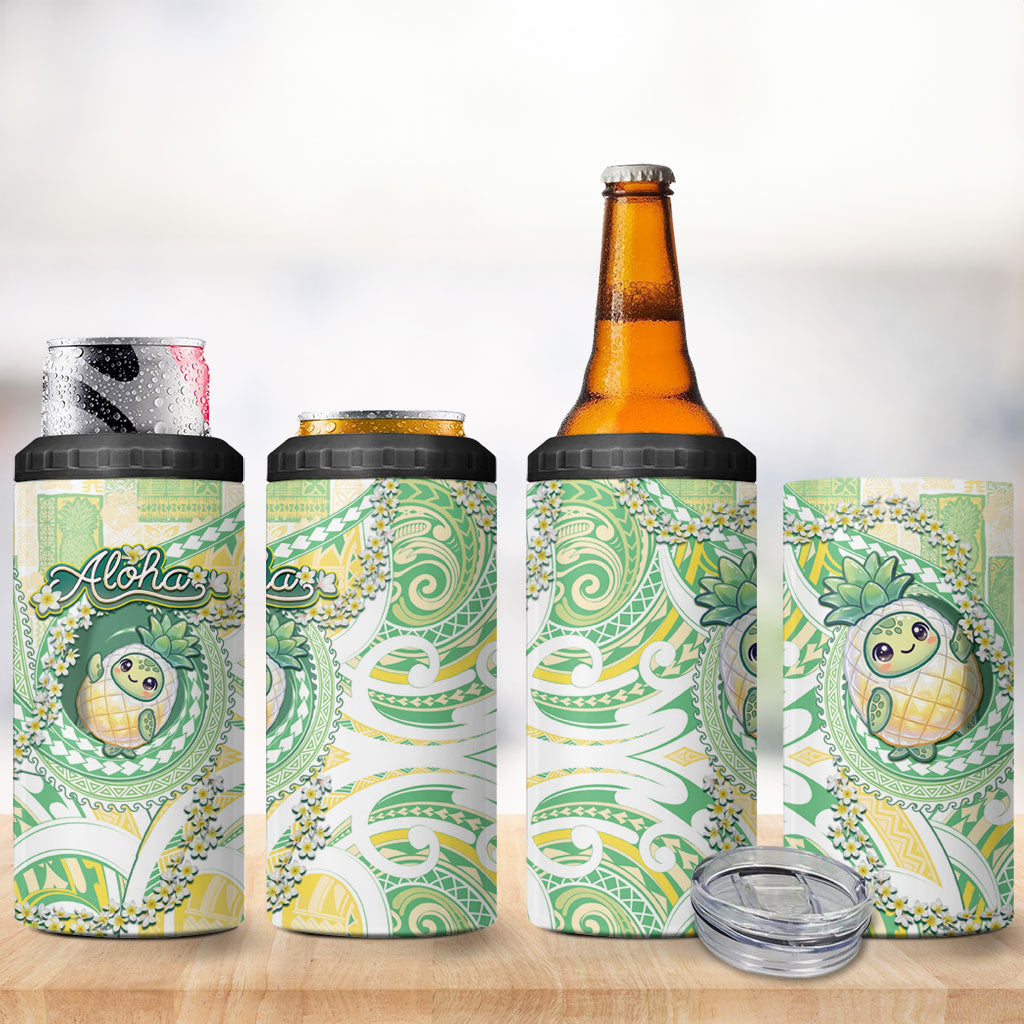 Hawaii Pineapple 4 in 1 Can Cooler Tumbler Cute Cosplay Turtle Plumeria Spiral