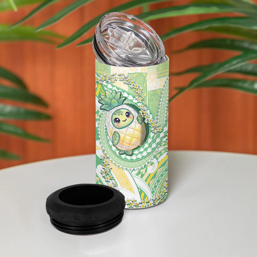 Hawaii Pineapple 4 in 1 Can Cooler Tumbler Cute Cosplay Turtle Plumeria Spiral