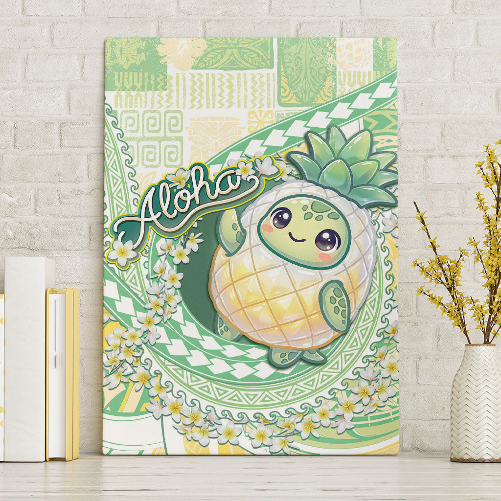 Hawaii Pineapple Canvas Wall Art Cute Cosplay Turtle Plumeria Spiral DT05 Without Frame Mint - Polynesian Pride