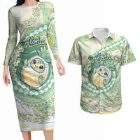 Hawaii Pineapple Couples Matching Long Sleeve Bodycon Dress and Hawaiian Shirt Cute Cosplay Turtle Plumeria Spiral