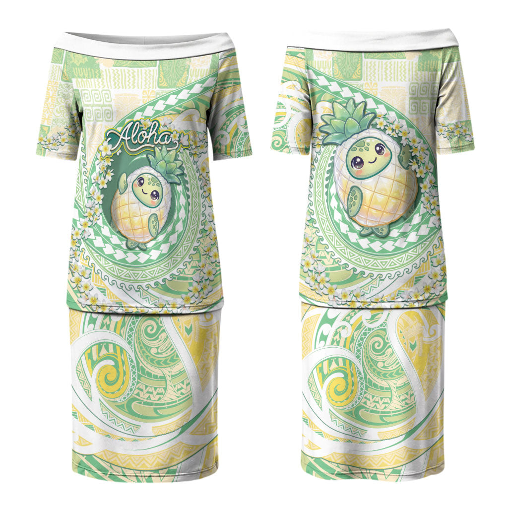 Hawaii Pineapple Couples Matching Puletasi and Hawaiian Shirt Cute Cosplay Turtle Plumeria Spiral