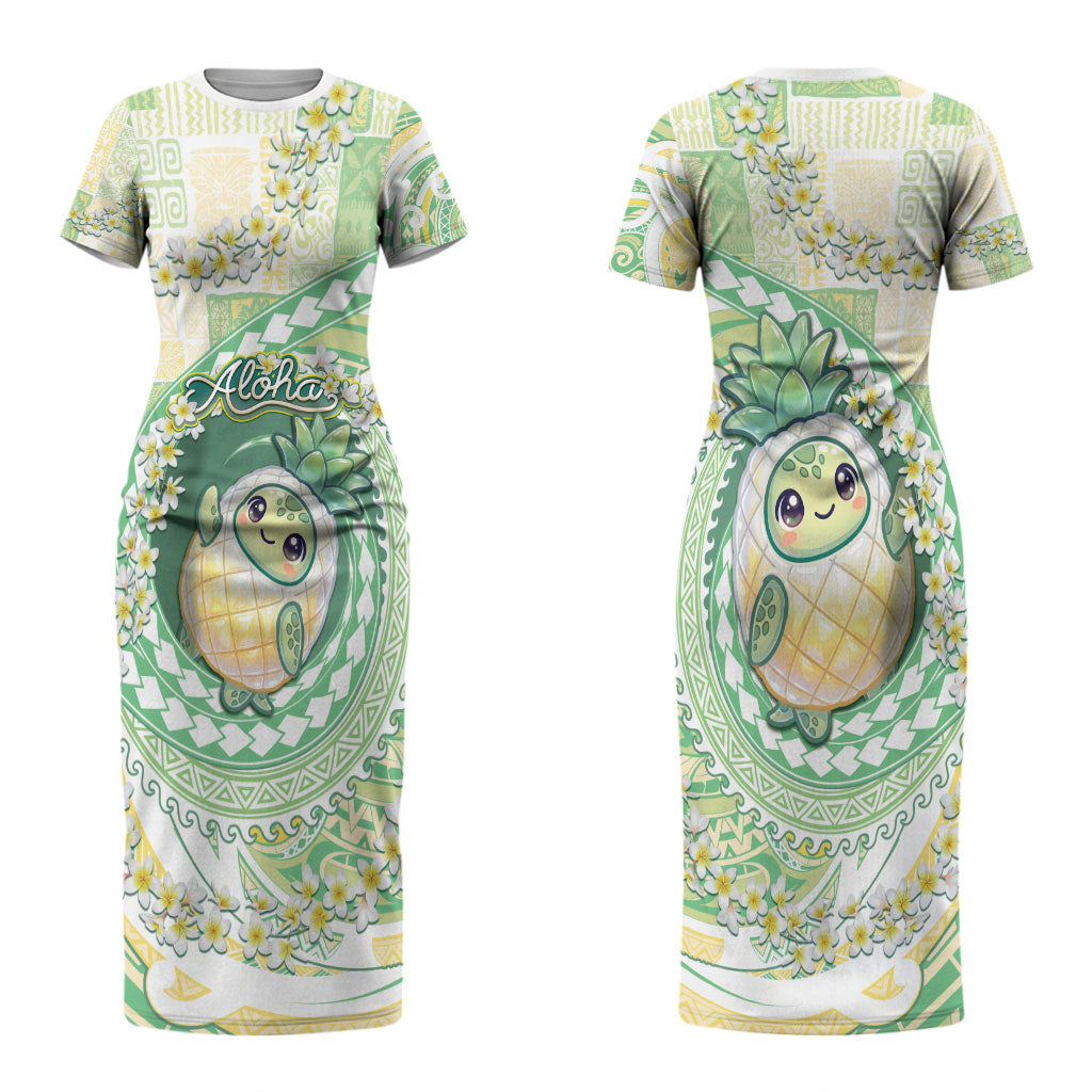 Hawaii Pineapple Couples Matching Short Sleeve Bodycon Dress and Long Sleeve Button Shirt Cute Cosplay Turtle Plumeria Spiral