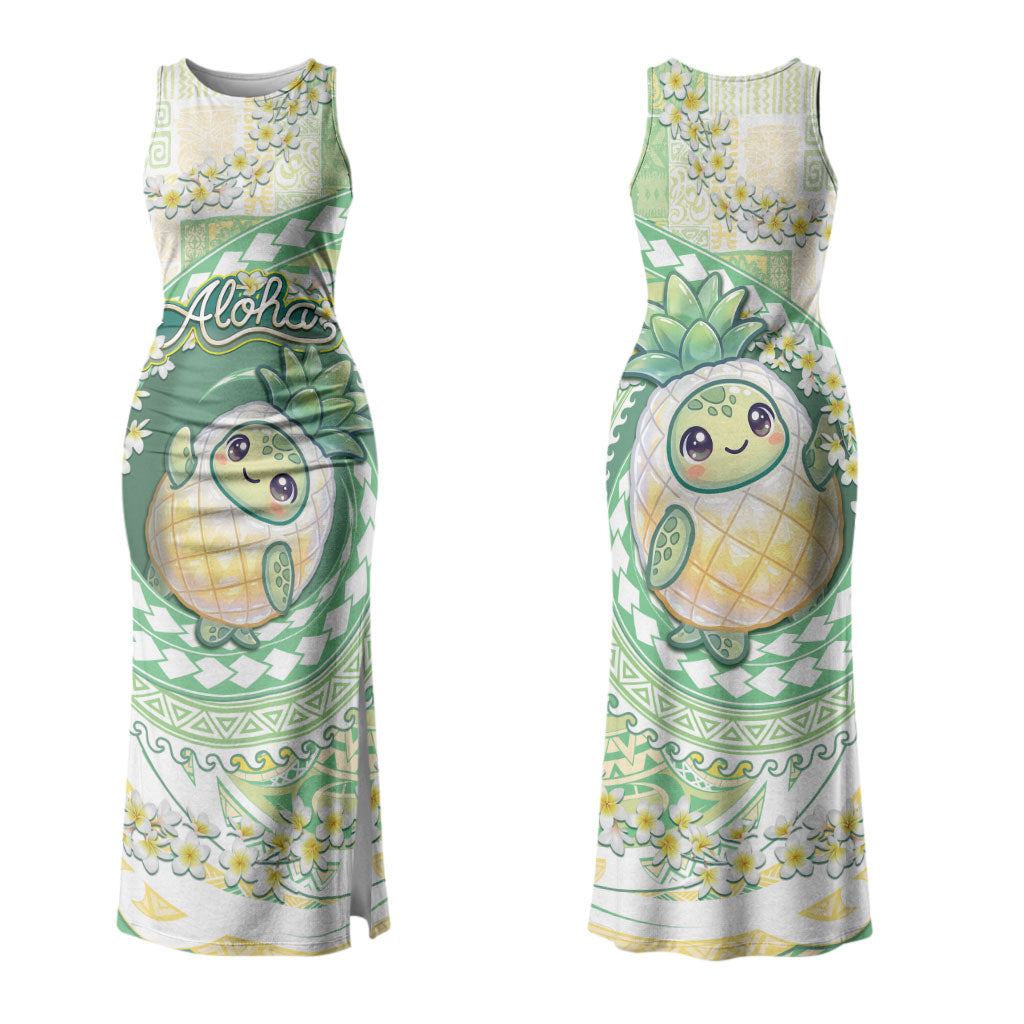 Hawaii Pineapple Couples Matching Tank Maxi Dress and Hawaiian Shirt Cute Cosplay Turtle Plumeria Spiral