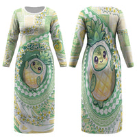 Hawaii Pineapple Family Matching Long Sleeve Bodycon Dress and Hawaiian Shirt Cute Cosplay Turtle Plumeria Spiral