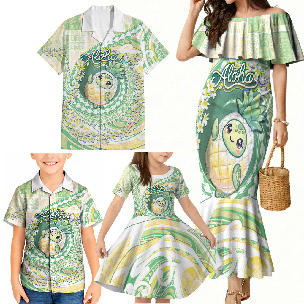 Hawaii Pineapple Family Matching Mermaid Dress and Hawaiian Shirt Cute Cosplay Turtle Plumeria Spiral
