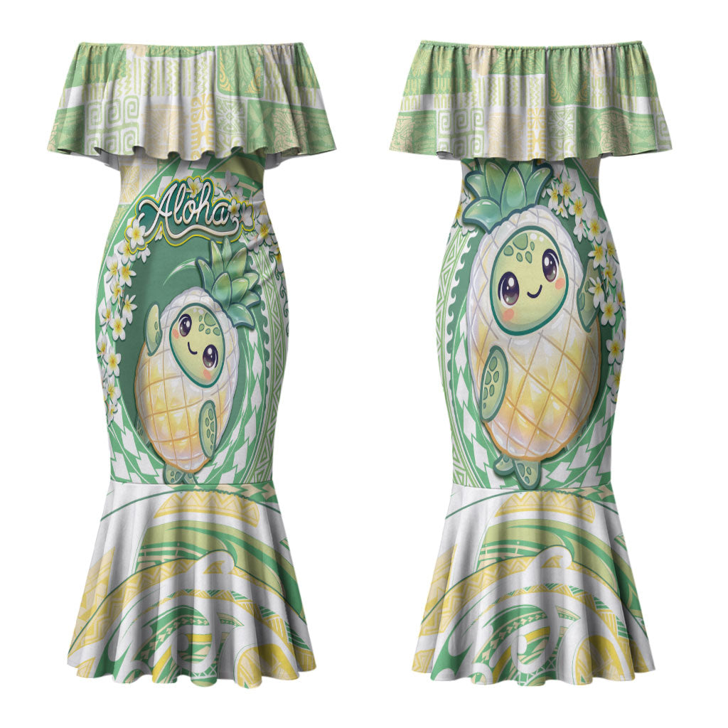 Hawaii Pineapple Family Matching Mermaid Dress and Hawaiian Shirt Cute Cosplay Turtle Plumeria Spiral