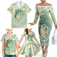 Hawaii Pineapple Family Matching Off The Shoulder Long Sleeve Dress and Hawaiian Shirt Cute Cosplay Turtle Plumeria Spiral