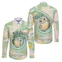 Hawaii Pineapple Family Matching Off The Shoulder Long Sleeve Dress and Hawaiian Shirt Cute Cosplay Turtle Plumeria Spiral