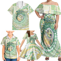 Hawaii Pineapple Family Matching Off Shoulder Maxi Dress and Hawaiian Shirt Cute Cosplay Turtle Plumeria Spiral