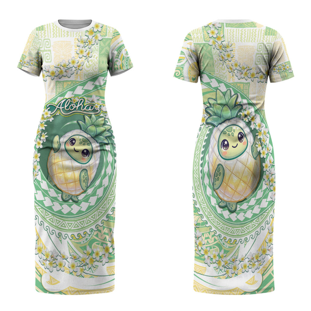 Hawaii Pineapple Family Matching Short Sleeve Bodycon Dress and Hawaiian Shirt Cute Cosplay Turtle Plumeria Spiral