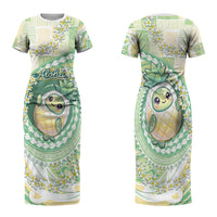 Hawaii Pineapple Family Matching Short Sleeve Bodycon Dress and Hawaiian Shirt Cute Cosplay Turtle Plumeria Spiral