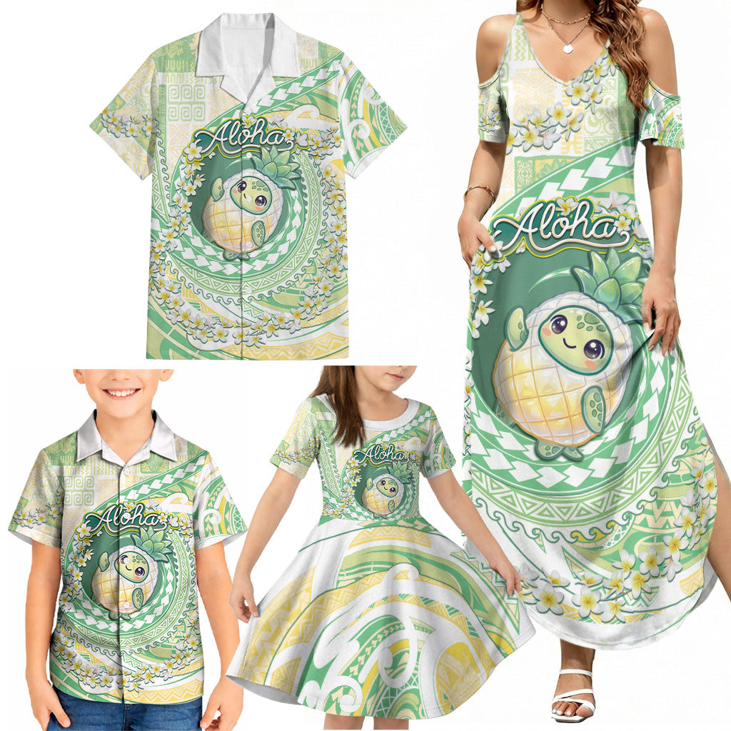 Hawaii Pineapple Family Matching Summer Maxi Dress and Hawaiian Shirt Cute Cosplay Turtle Plumeria Spiral