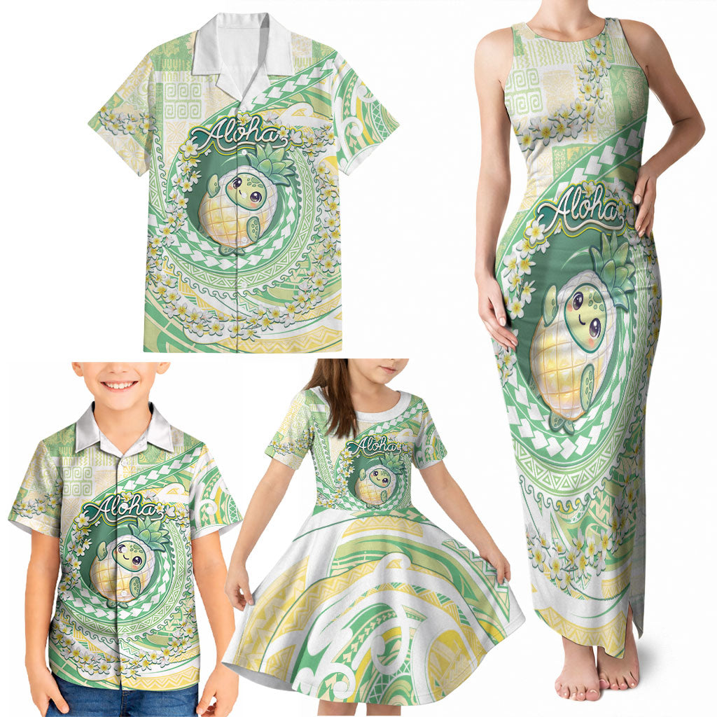 Hawaii Pineapple Family Matching Tank Maxi Dress and Hawaiian Shirt Cute Cosplay Turtle Plumeria Spiral
