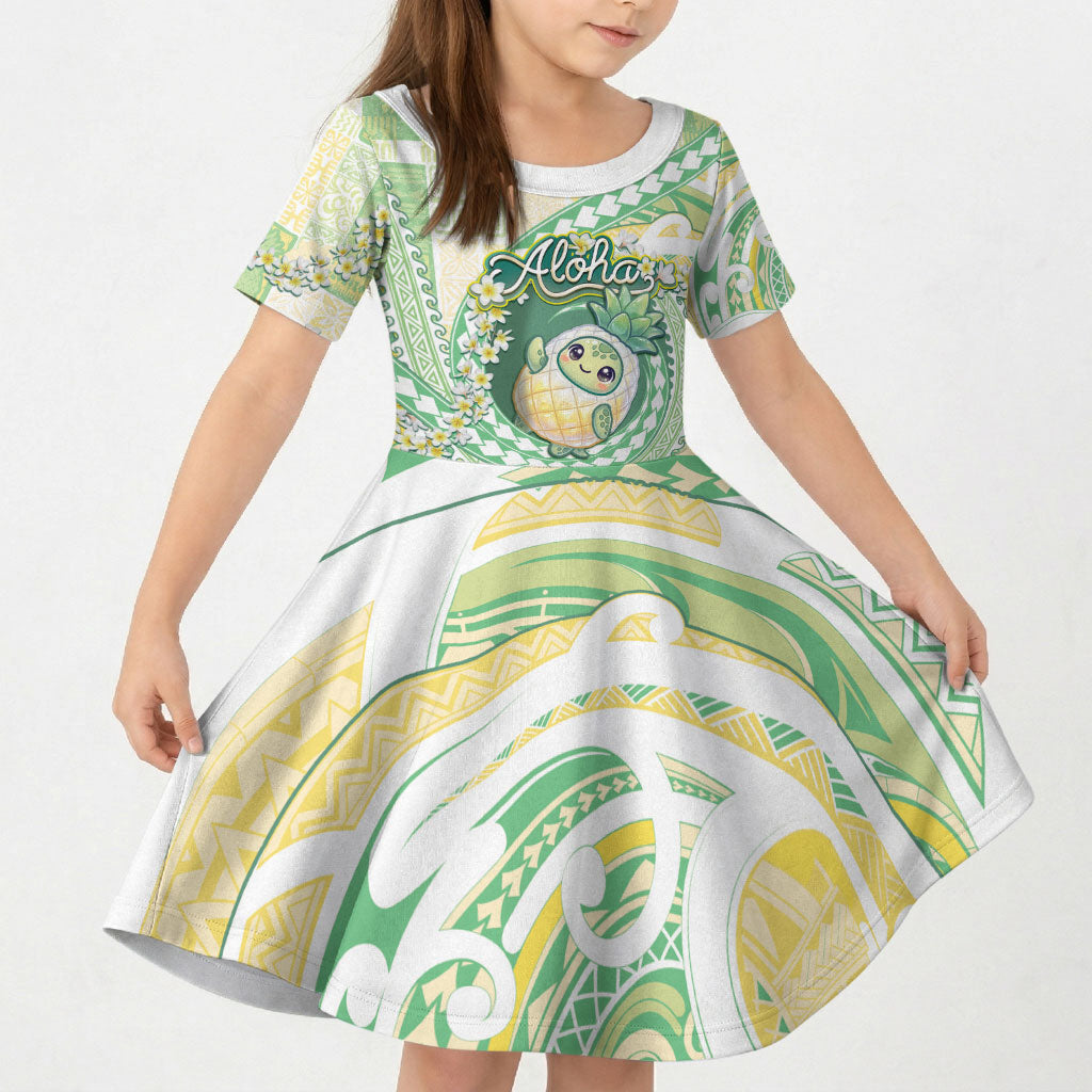 Hawaii Pineapple Kid Short Sleeve Dress Cute Cosplay Turtle Plumeria Spiral