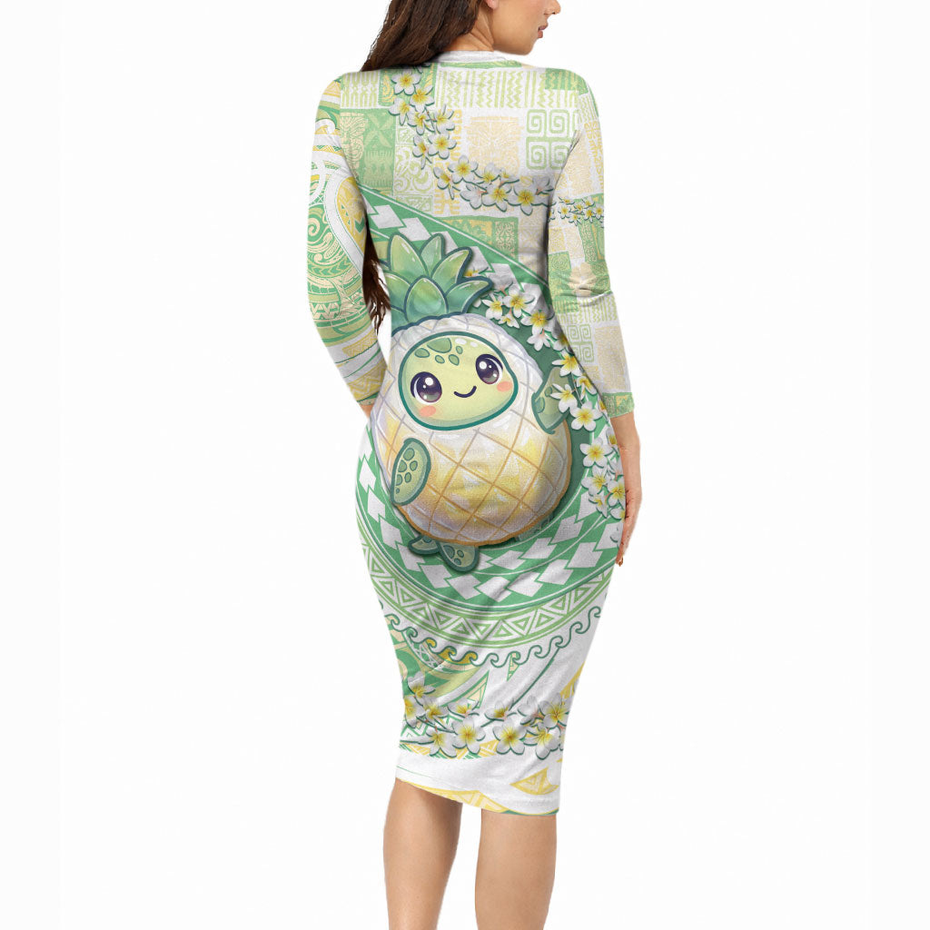 Hawaii Pineapple Long Sleeve Bodycon Dress Cute Cosplay Turtle Plumeria Spiral