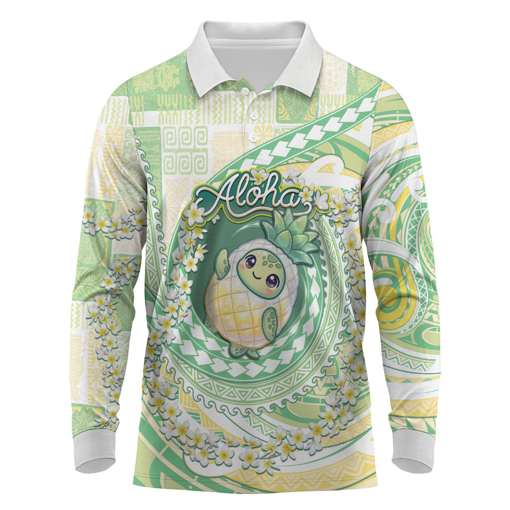 Hawaii Pineapple Long Sleeve Polo Shirt Cute Cosplay Turtle Plumeria Spiral
