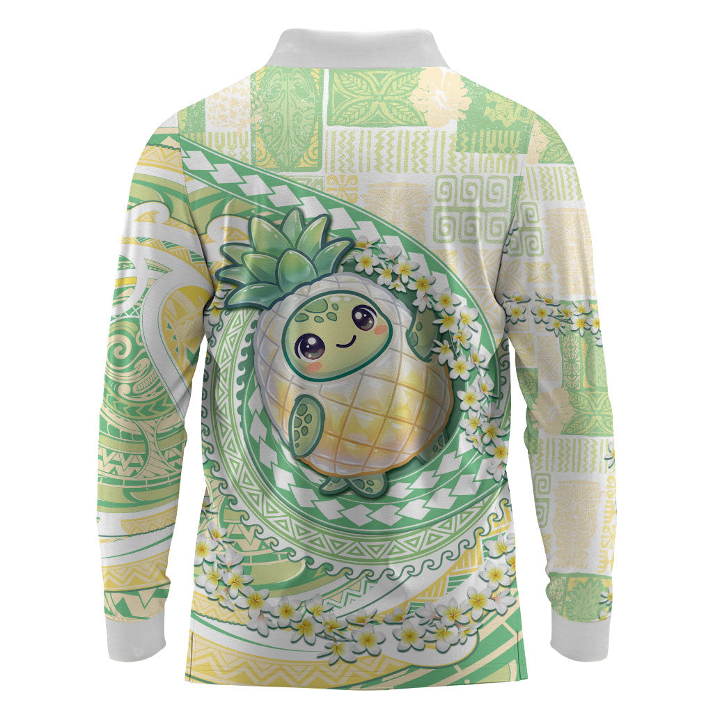 Hawaii Pineapple Long Sleeve Polo Shirt Cute Cosplay Turtle Plumeria Spiral
